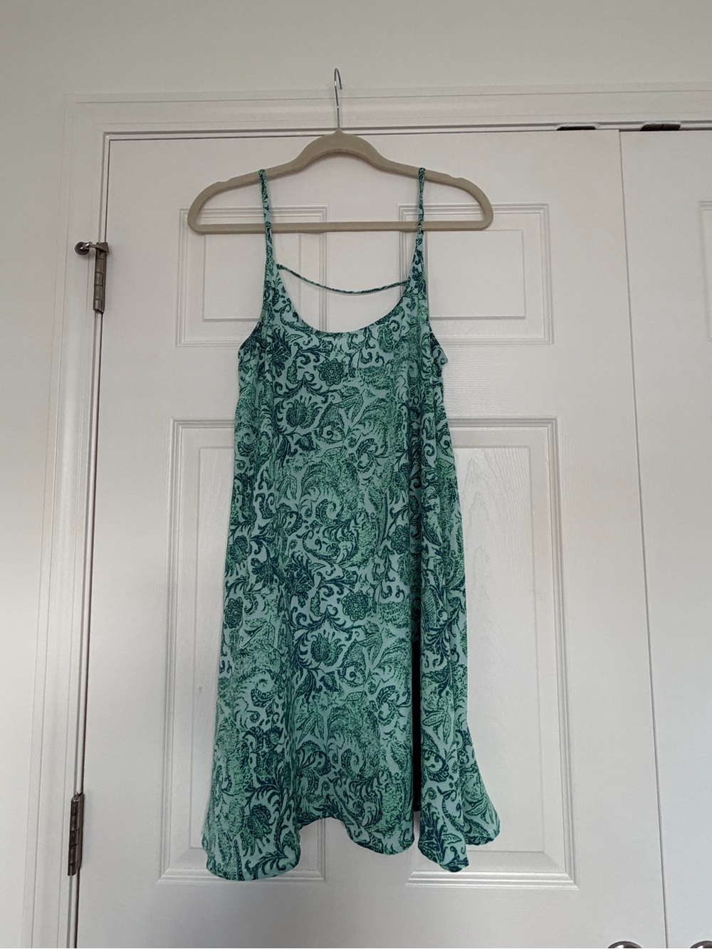 Free People Green Paisley Slip Dress with Spaghetti Straps